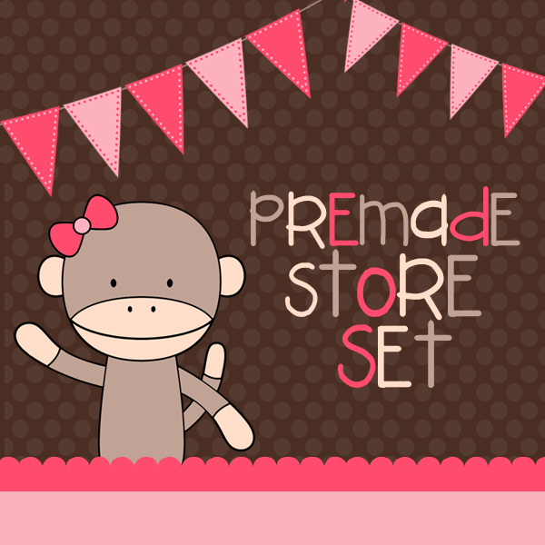 Premade Luulla Shop Set - Pink Sock Monkey